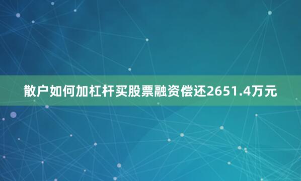 散户如何加杠杆买股票融资偿还2651.4万元